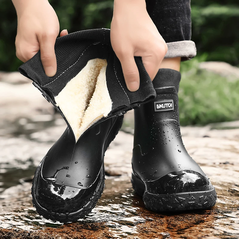 Fishing Boots - Men Winter Waterproof Rain Boots Fleece