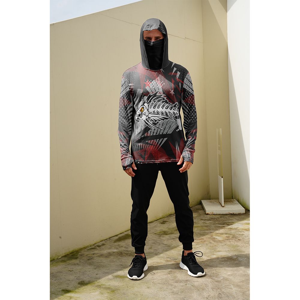 Men Fish Print Fishing Hoodie  - Fishing Mask Sun Protection ulasan dan harga