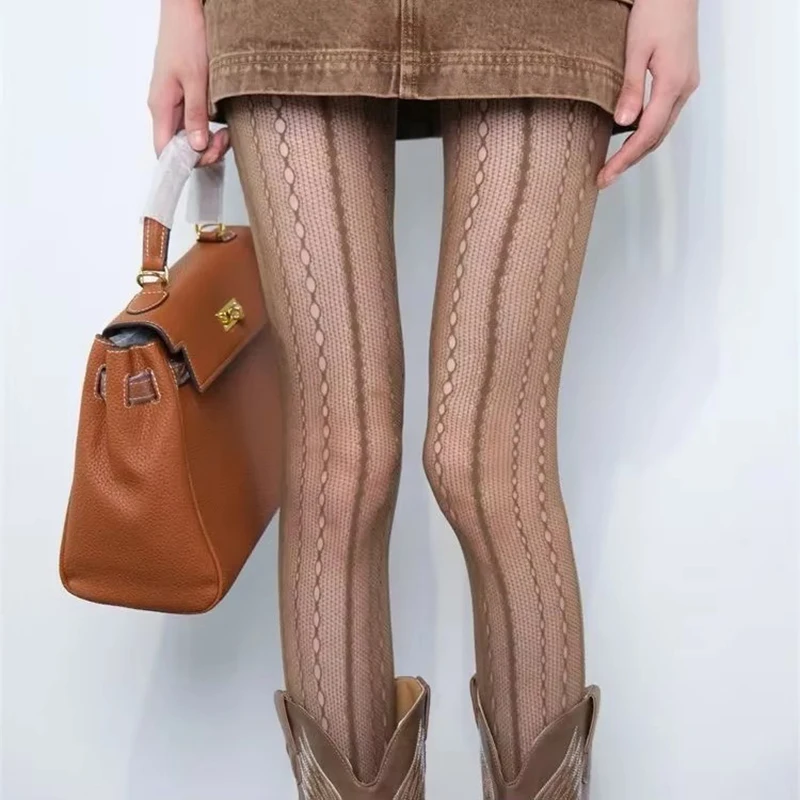 Retro Brown Lace Hollow Mesh F - Fishing Socks ulasan dan harga