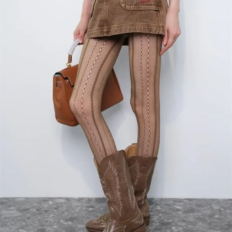 Retro Brown Lace Hollow Mesh F - Fishing Socks ulasan dan harga