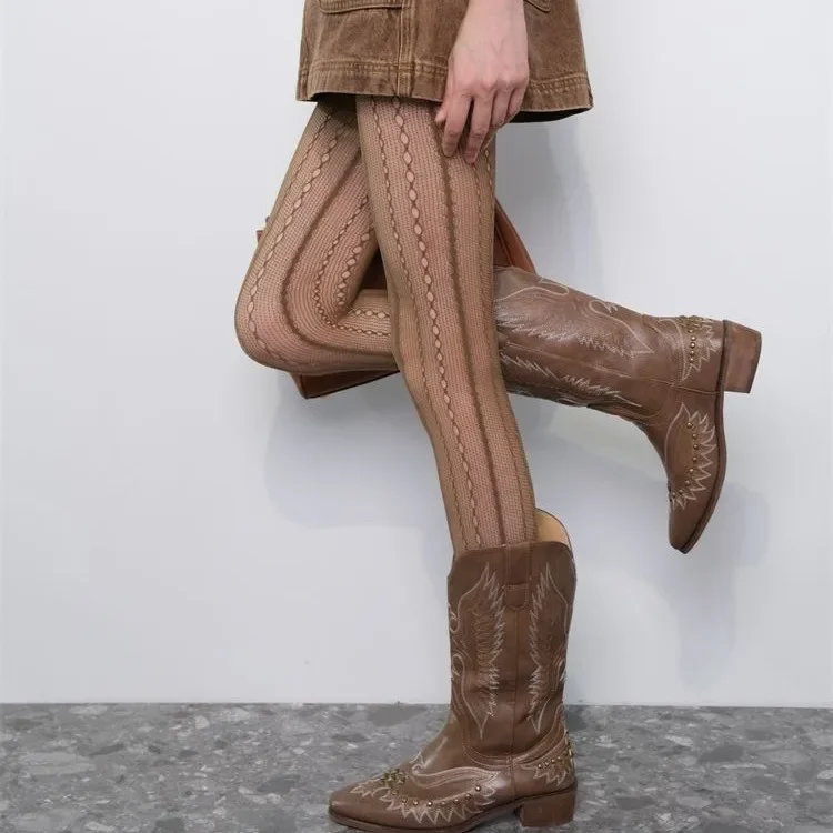 Retro Brown Lace Hollow Mesh F - Fishing Socks ulasan dan harga
