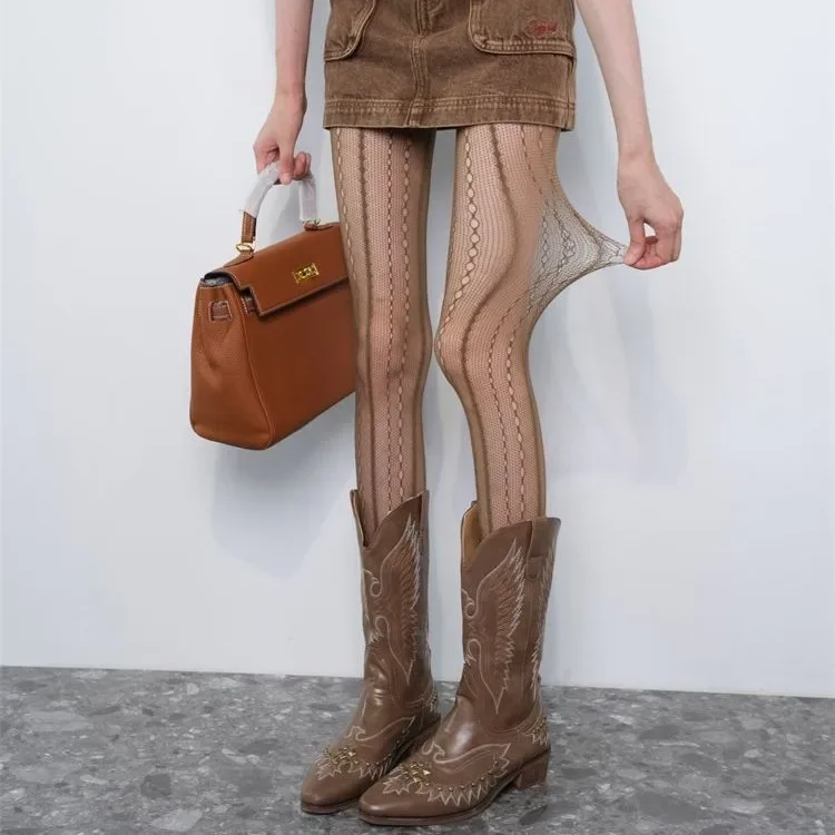 Retro Brown Lace Hollow Mesh F - Fishing Socks ulasan dan harga